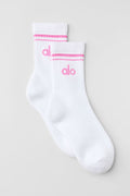 Unisex Half-Crew Throwback Sock - White/Paradise Pink