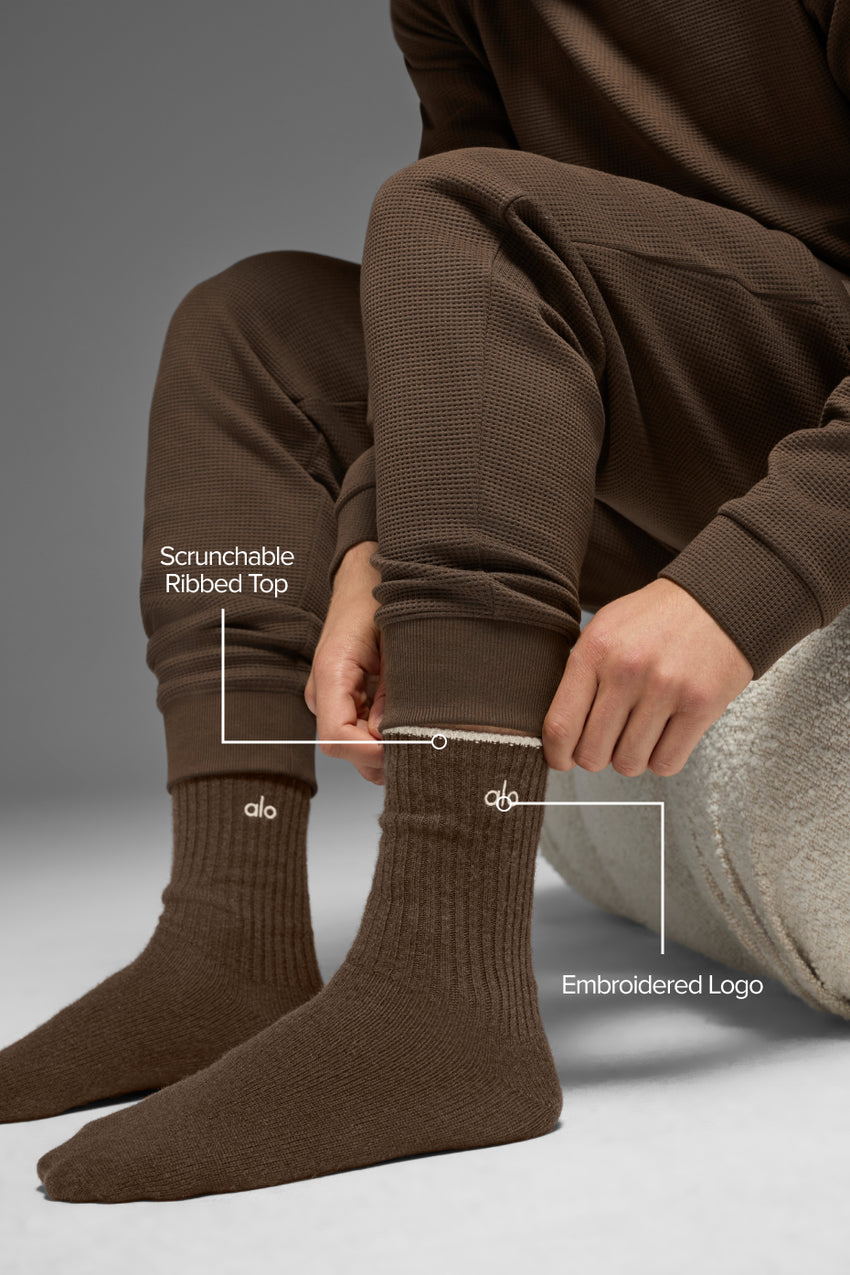 Unisex Wool Cashmere Light Frosted Sock - Espresso Heather/Ivory