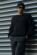 Domain Rib Knit Crew Sweater - Black