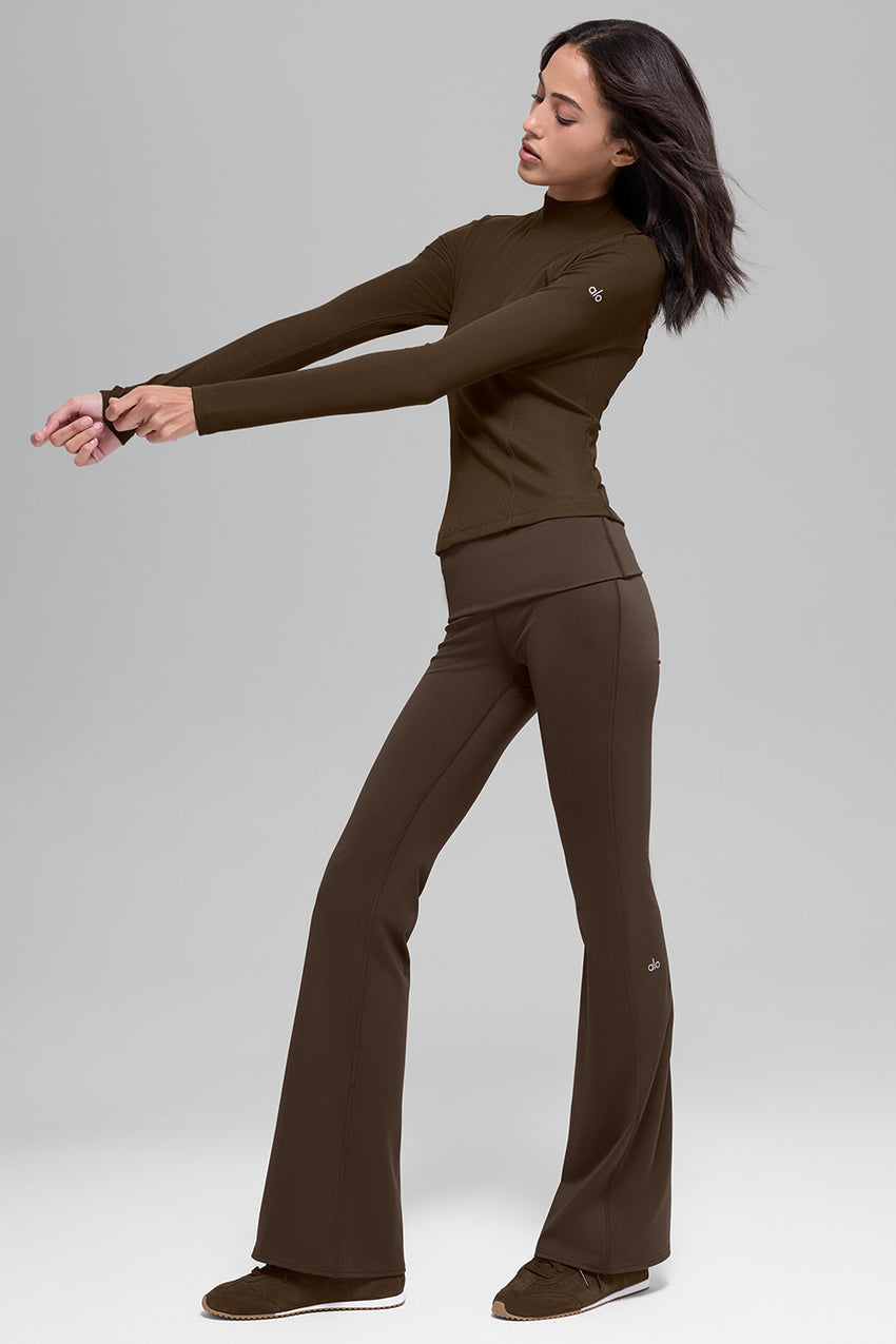 Ribbed Mesmerize Mock Neck Long Sleeve - Espresso