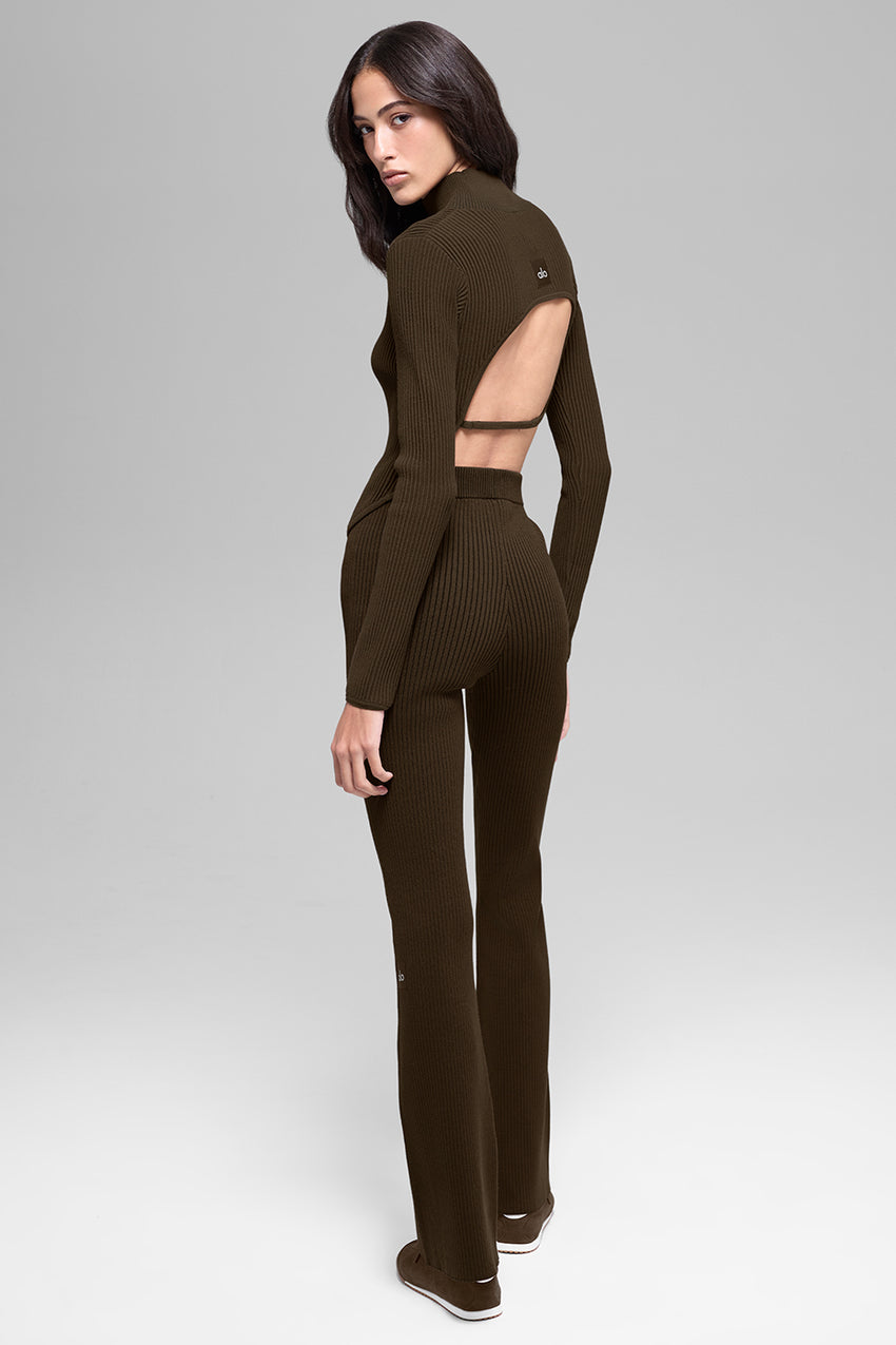 Denim Knit Backless Long Sleeve - Espresso/Black