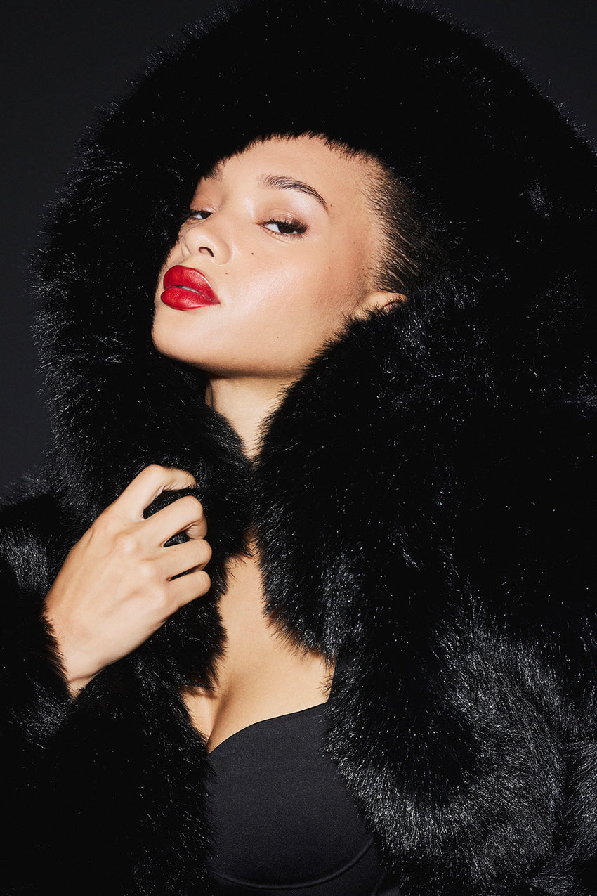 Opulent Faux Fur Statement Jacket - Black