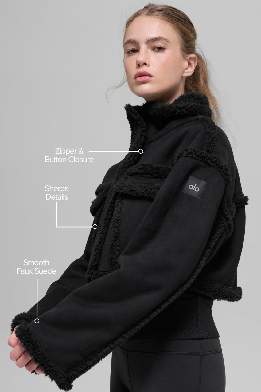Faux Shearling Snowfall Cropped Jacket - Black
