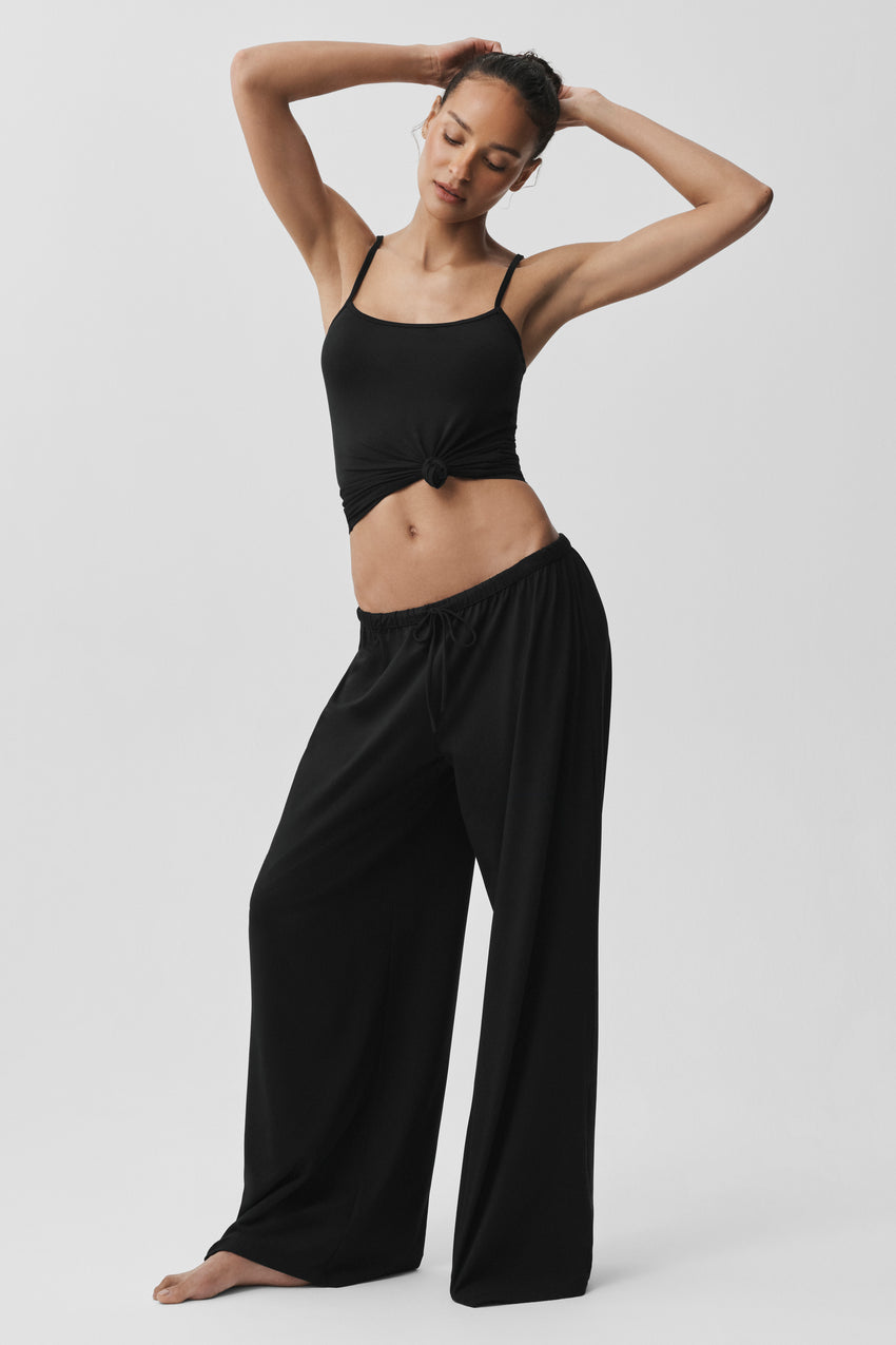 Alosoft Mid-Rise Finesse Wide Leg Sweatpant - Black